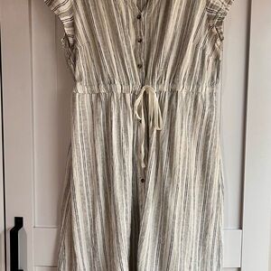 Briggs New York Cream & Black Striped Button-Front Midi Dress